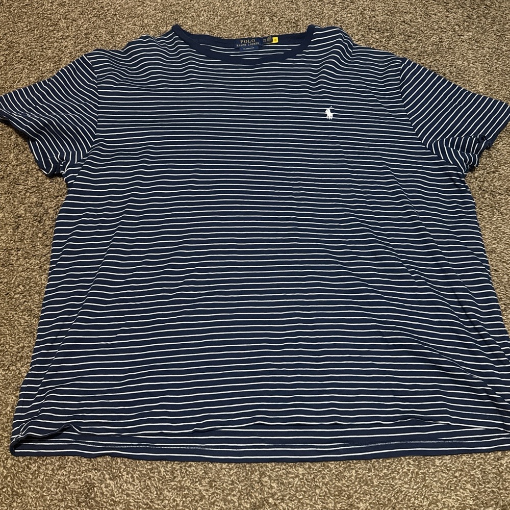 Ralph Lauren Men's Blue and White Striped Tee